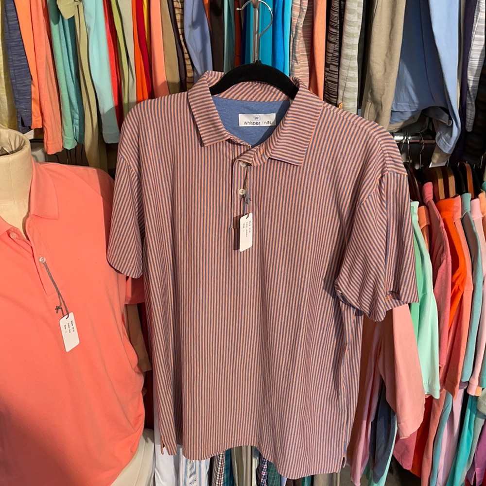 New Men’s striped Polo (Coral/Blue)